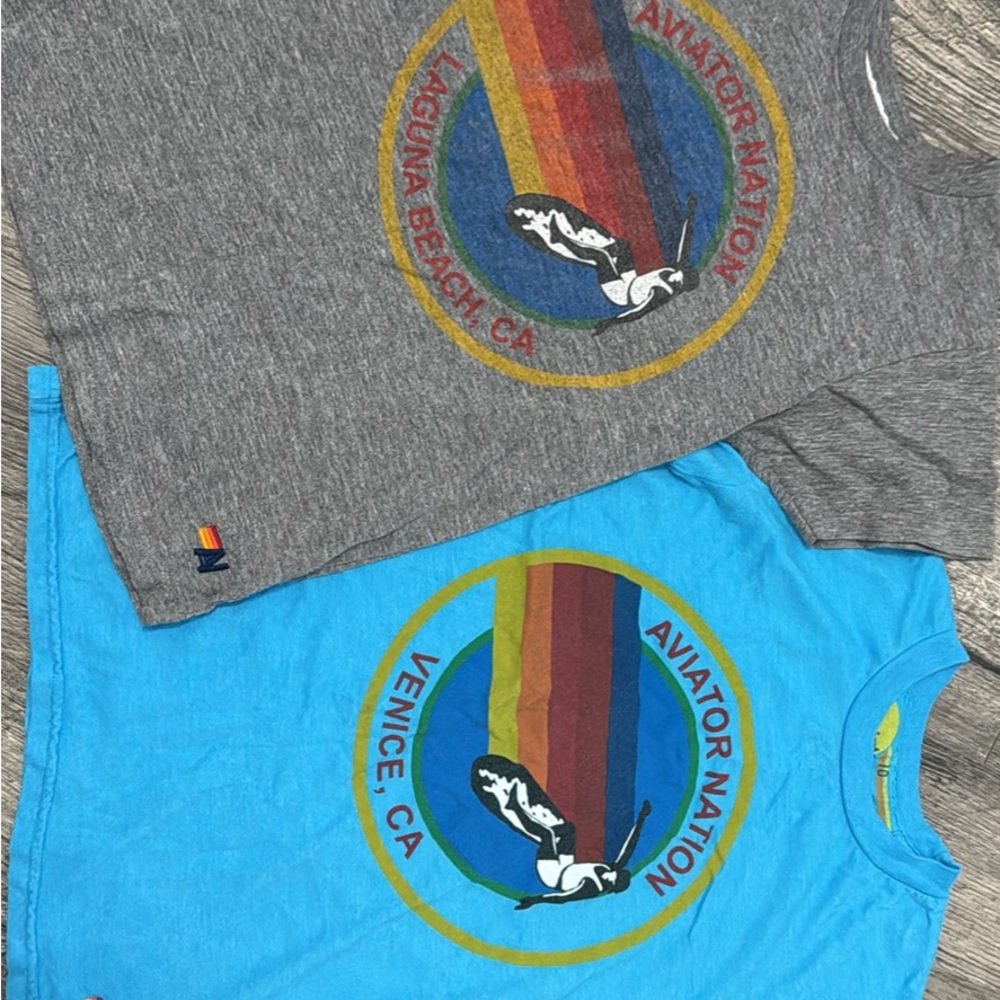Aviator Nation Kids' Gray and Blue Rainbow Tees